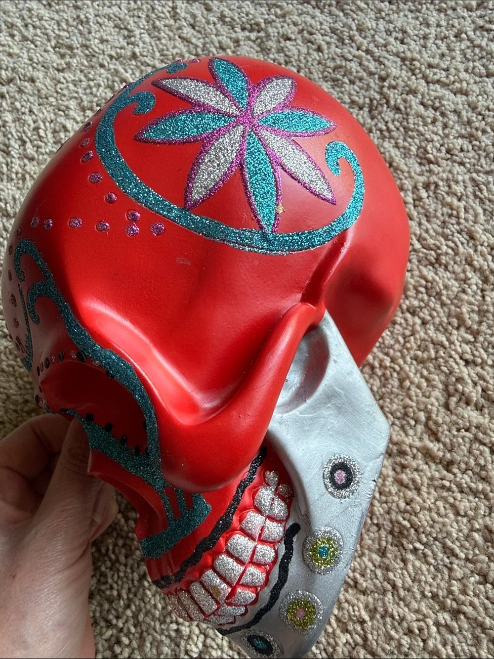 Christopher Radko Red Skull Day of the Dead with Glitter Paint Accents Halloween